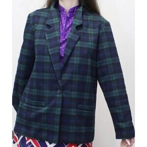 Vintage Donny Brook Wool Blazer Tartan Plaid Green Navy Sz 4